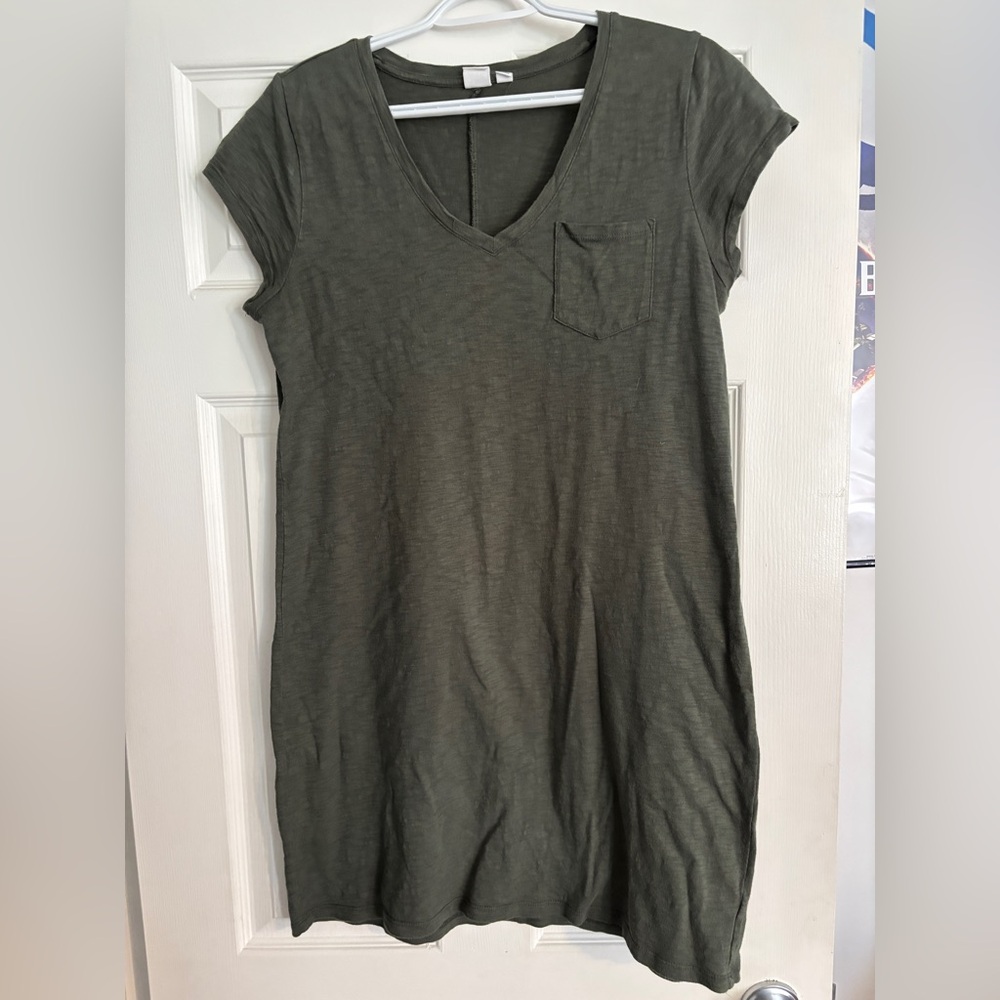 Olive Green Women's V-Neck Tshirt Dress